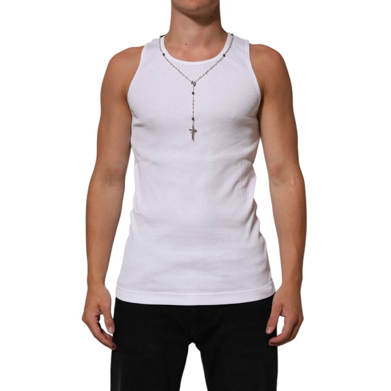 Dolce & Gabbana White Cotton Chain Necklace Tank Top Men's T-Shirt